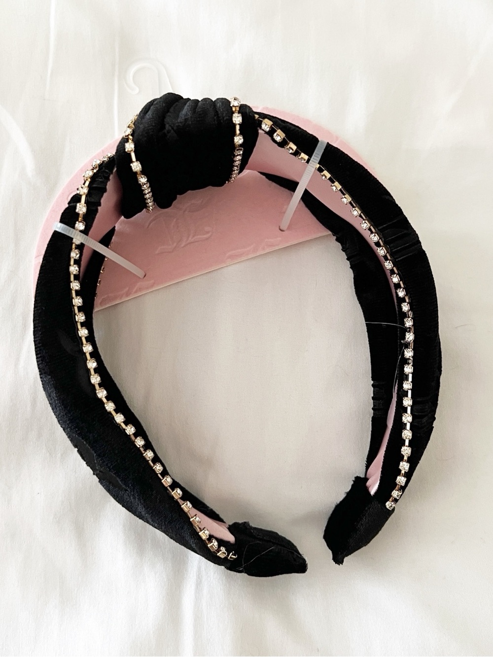 NWT Juicy Couture Black Velvet Rhinestone Knot Headband Viral Y2K